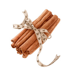 Watercolor cinnamon sticks isolated on white background.