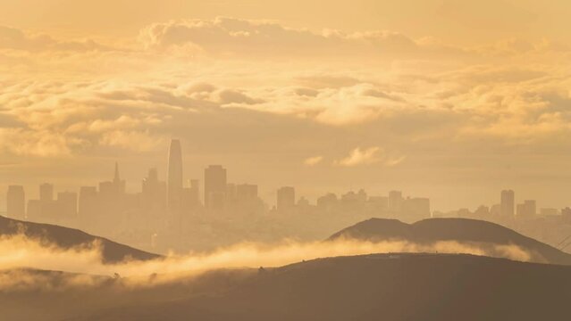 Beautiful San Francisco Cityscape Cloudy Skyline, Mt Tamalpais Timelapse