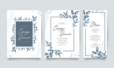 Watercolor leaves set for three sided wedding invitation template - obrazy, fototapety, plakaty
