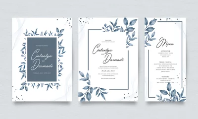 Fotobehang Watercolor leaves set for three sided wedding invitation template © siti