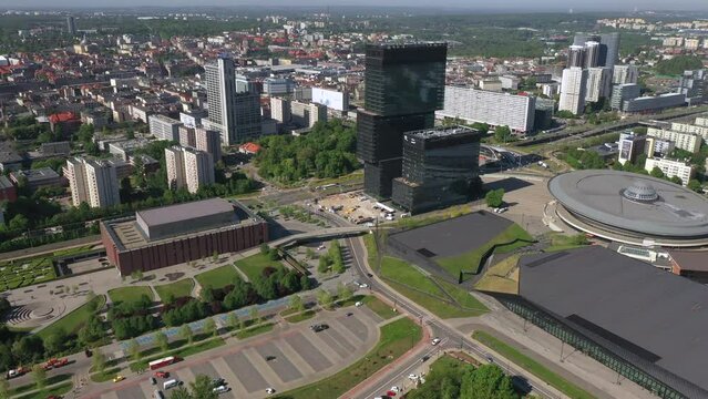 Aerial view of Katowice city downtown Silesia in Poland