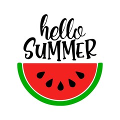 Hello Summer Red Fleshy Watermelon Cut In Half Sweet Fruit In Summer Vector
