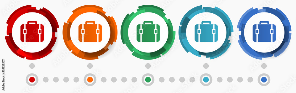 Poster Suitcase, case concept vector icon set, modern design abstract web buttons in 5 color options, infographic template