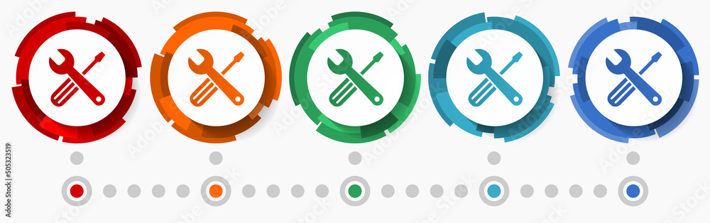 Poster Service, tool, work concept vector icon set, modern design abstract web buttons in 5 color options, infographic template