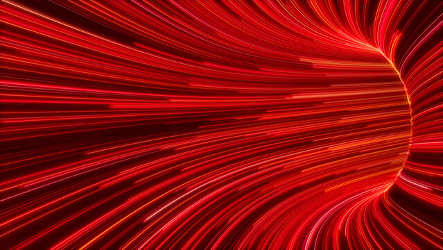Abstract Lines Tunnel with Red, Orange and White Stripes. 3D Render.
