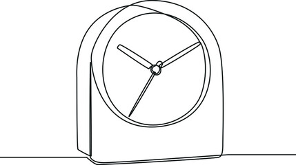 Single continuous line drawing of round top alarm clock. Clock table in office. Variation of alarm clock. Modern one line draw design graphic vector illustration.
