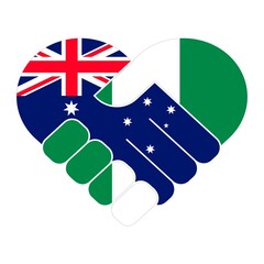Handshake symbol in the colors of the national flags of Australia and Nigeria, forming a heart. The concept of peace, friendship.