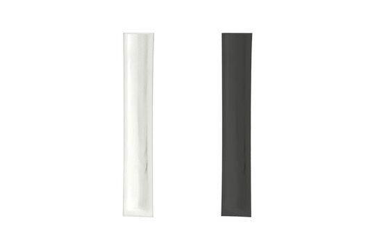 Two Plain White and black Chopsticks Packaging. Blank wooden chopstick mockup isolated on white background. Clear kitchenware for template. 3d rendering.