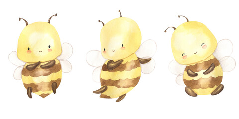Watercolor honey bee illustration for kids - obrazy, fototapety, plakaty