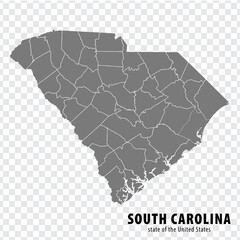 Obraz premium State South Carolina map on transparent background. Blank map of South Carolina with regions in gray for your web site design, logo, app, UI. USA. EPS10.