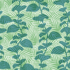 Green tropical seamless pattern with leaves