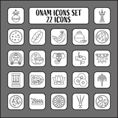 Black Linear Style Onam Festival Icon Or Symbol Set.