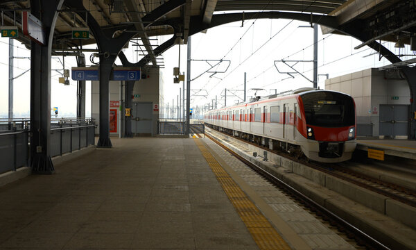 The Orange Line Train In Thailand.  The Electric Train Is A Public Service For All Citizens.