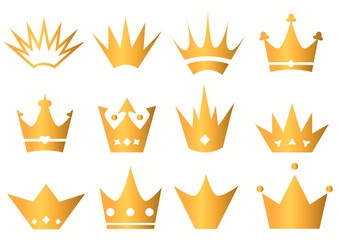 Gold royal crowns icon set, crown for coat of arms and blazons