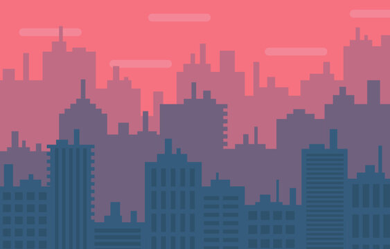 modern flat city building silhouette illustration