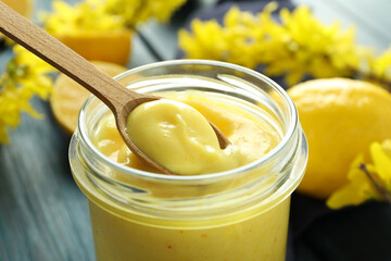 Concept of tasty food with lemon curd