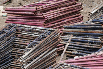 The steel scaffolding on work site