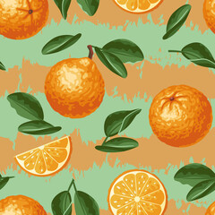 Blooming oranges in leaves. Vector illustration