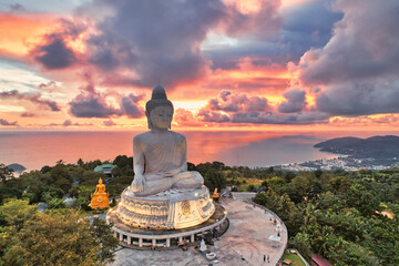 Aerial view of the Big Buddha in the evening, Phuket, Thailand