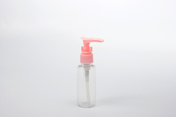 Travel set of plastic transparent containers for cosmetics.