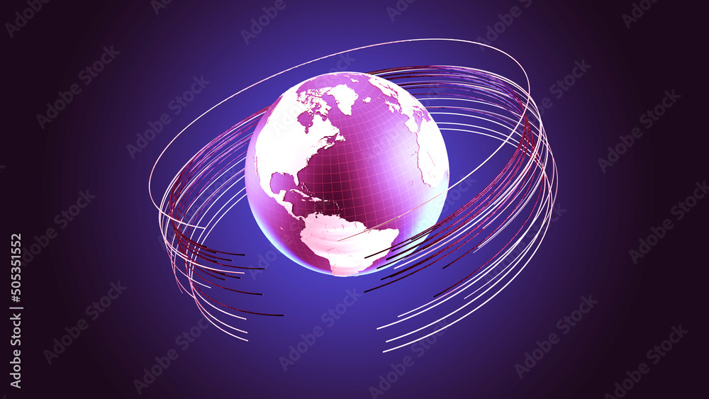 Poster Earth continents/3d rendering Earth continents with digital communication lines system. 3d rendering