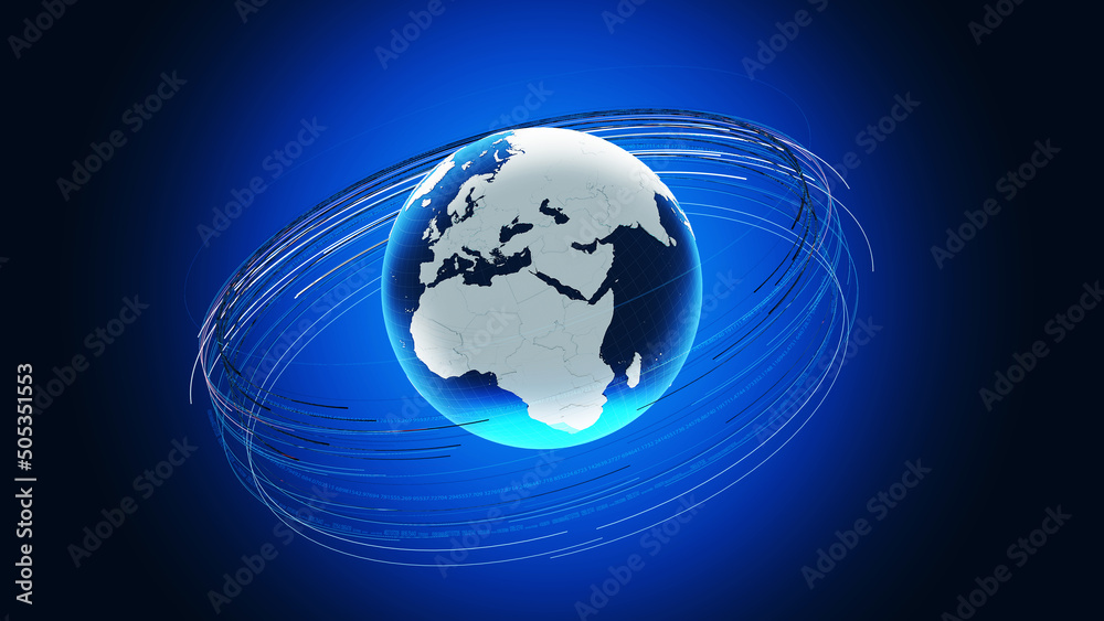 Aufkleber Earth continents/3d rendering Earth continents with digital communication lines system. 3d rendering