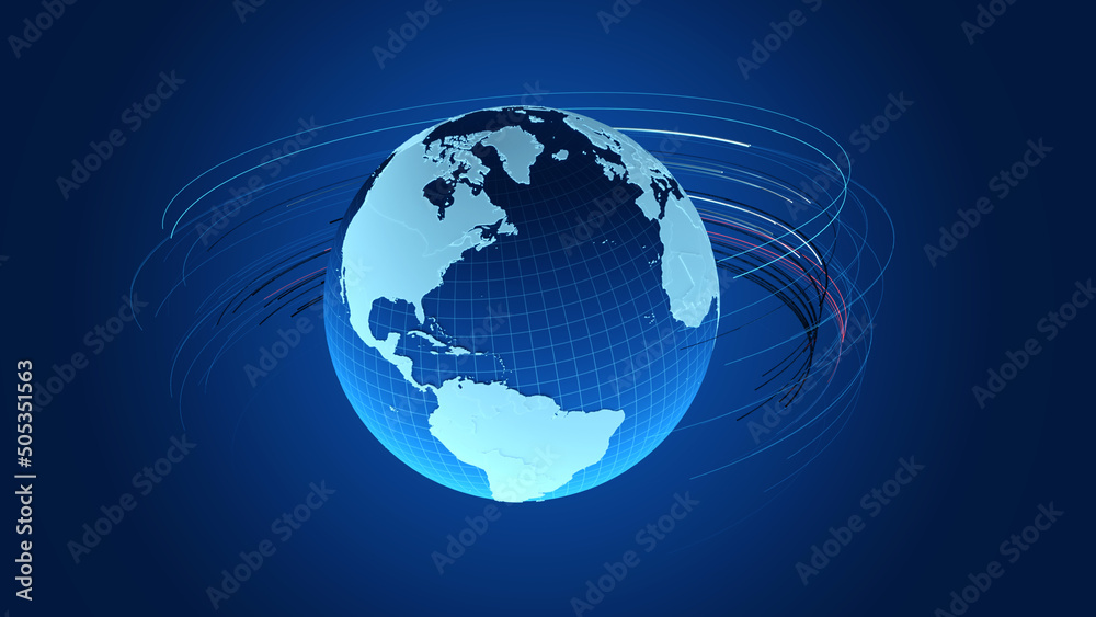 Poster Earth continents/3d rendering Earth continents with digital communication lines system. 3d rendering