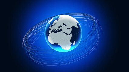 Earth continents/3d rendering Earth continents with digital communication lines system. 3d rendering