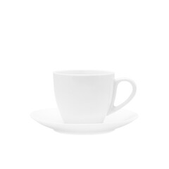Empty white coffee cup with saucer on white background. Isolate.