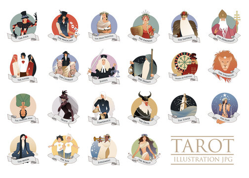 Major Arcana Emblem Tarot Cards isolated on white background