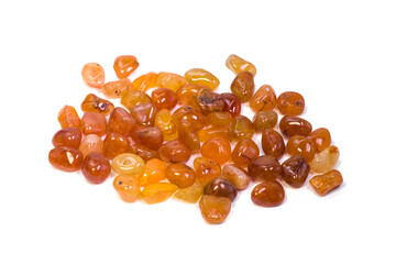 Cornelian geode stone as nice background. Beautiful natural crystal gemstone isolated on white background