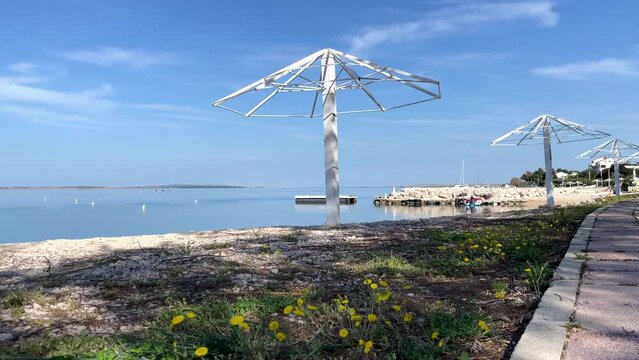A time lapse panorama of a coastal village Vrsi Mulo, beach near Nin, Croatia.