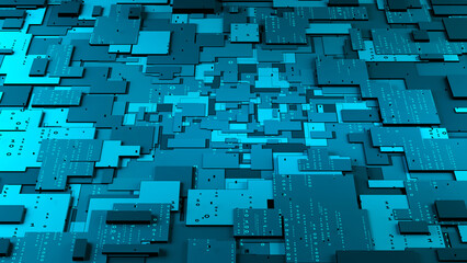 Cyber digital data field. Computer circuit of crypto architecture. 3d illustration of blockchain technology high tech scientific future