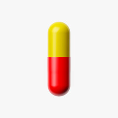 Yellow-red tablet or capsule isolated on a white background. Sign or symbol. 3D render