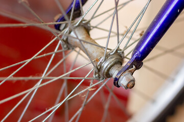 Old bicycle wheel. Spokes on a bicycle wheel.