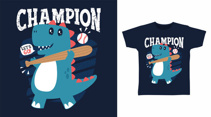 Cute dinosaur play baseball cartoon tshirt art designs