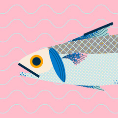 Mackerel on pink background. Stylish illustration of fresh fish - obrazy, fototapety, plakaty