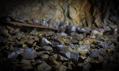 Obraz na płótnie Canvas Opal mines in Slovakia. Beautiful minerals. Hard work.
