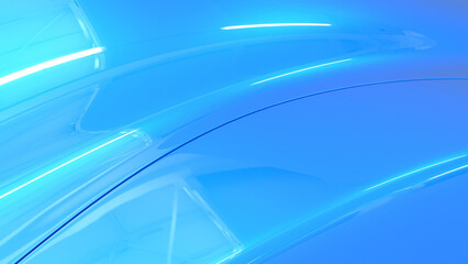 Blue background, metal paintwork texture. Car paint. Reflections in the polished surface of blue lacquer paint. Detail of metal hood. 3d illustration