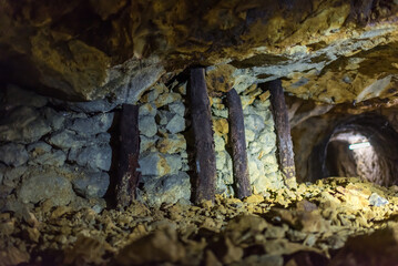 Opal mines in Slovakia. Beautiful minerals. Hard work. - 505370395