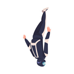 Fototapeta premium Man Parachutist Skydiving and Free-falling in the Air Descenting on the Earth Vector Illustration