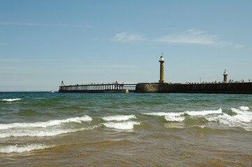 lighthouse on the beach,British seaside town of Whitby