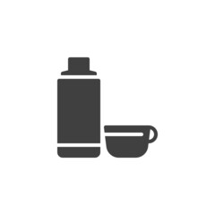 Thermo bottle and cup vector icon