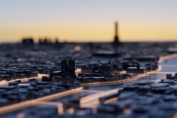 Deurstickers 3D miniature smart city of Paris, France with Notre Dame and Eiffel Tower. 3D render. © Jamo Images