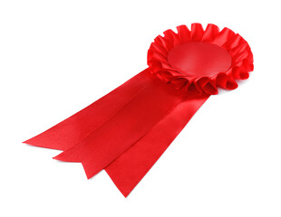 One red award ribbon isolated on white