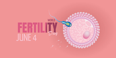 World Fertility Day.June 4. Egg and sperm on colored background.