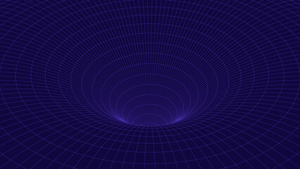 A black Hole.Tunnel or wormhole.Vector Illustration.Wireframe tunnel. 3d digital wireframe tunnel.