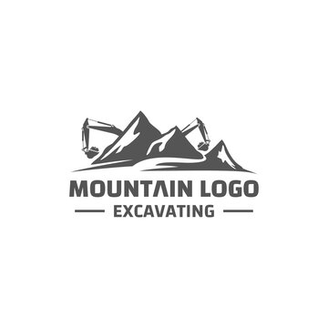 logo design excavator  mountain symbol vector. for contractor, mining work, roadworks