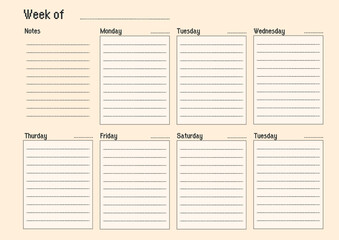 weekly planner A4 in pixel style - obrazy, fototapety, plakaty