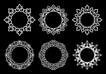 Set of decorative frames Elegant vector element for design in Eastern style, place for text. Floral black and white borders. Lace illustration for invitations and greeting cards.